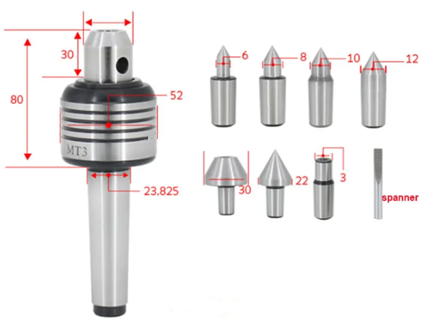 Centros vivos CNC MT3 con puntos intercambiables-MWMECHPARTS